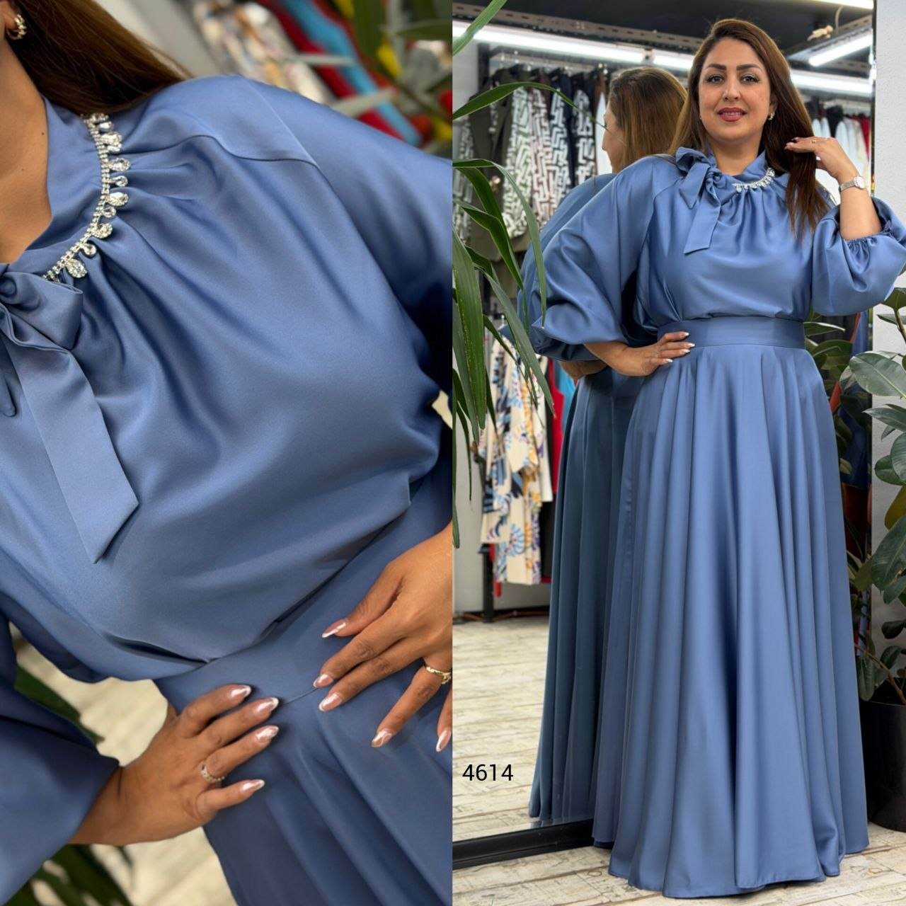 Women's Embellished Neck Tie Detail Balloon Sleeve Maxi jacket