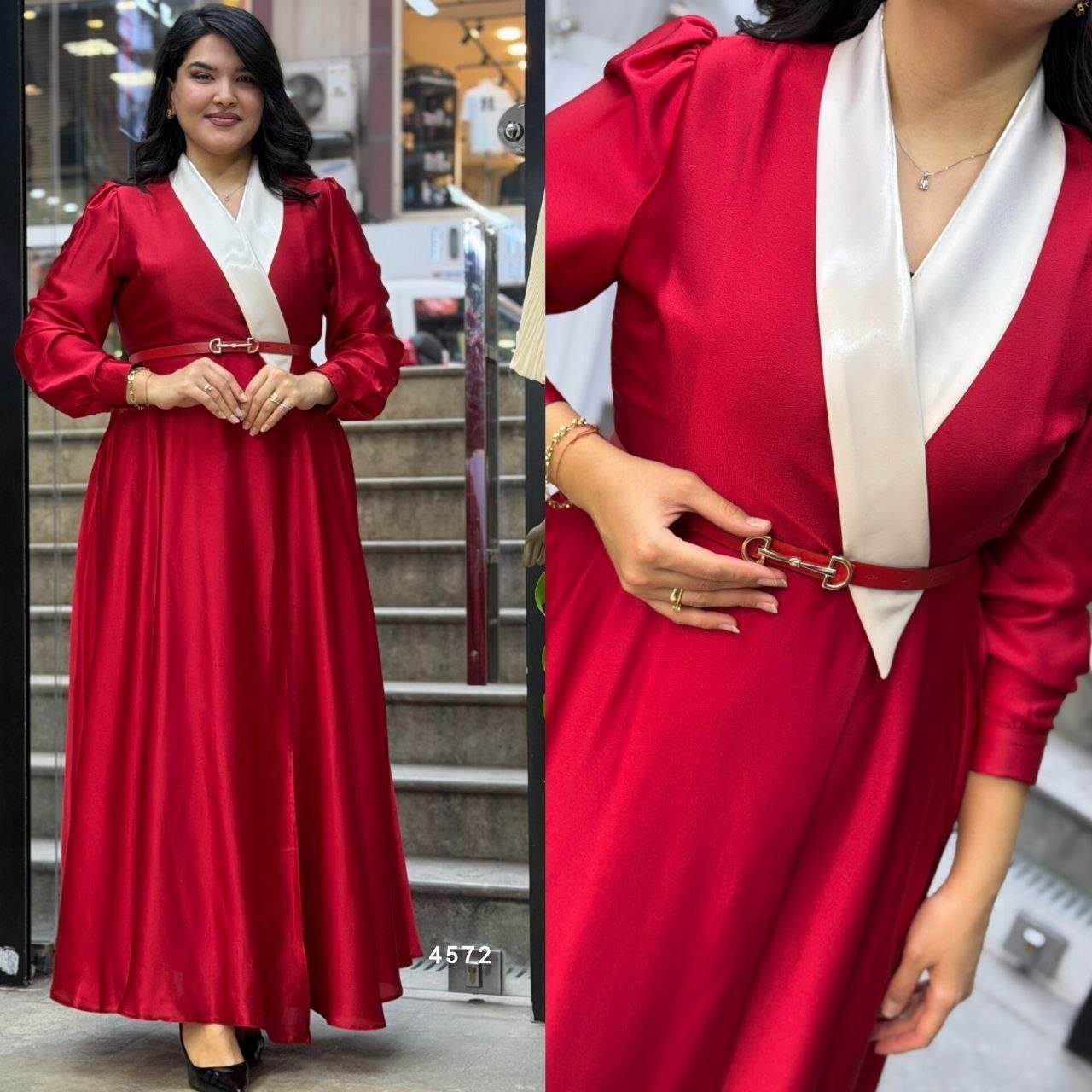  extra long slim satin belt dress