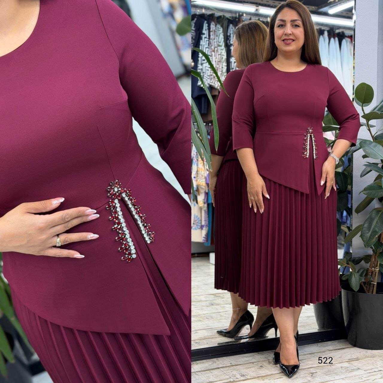 Stone-embellished Hurrem fabric dress with a pleated hem