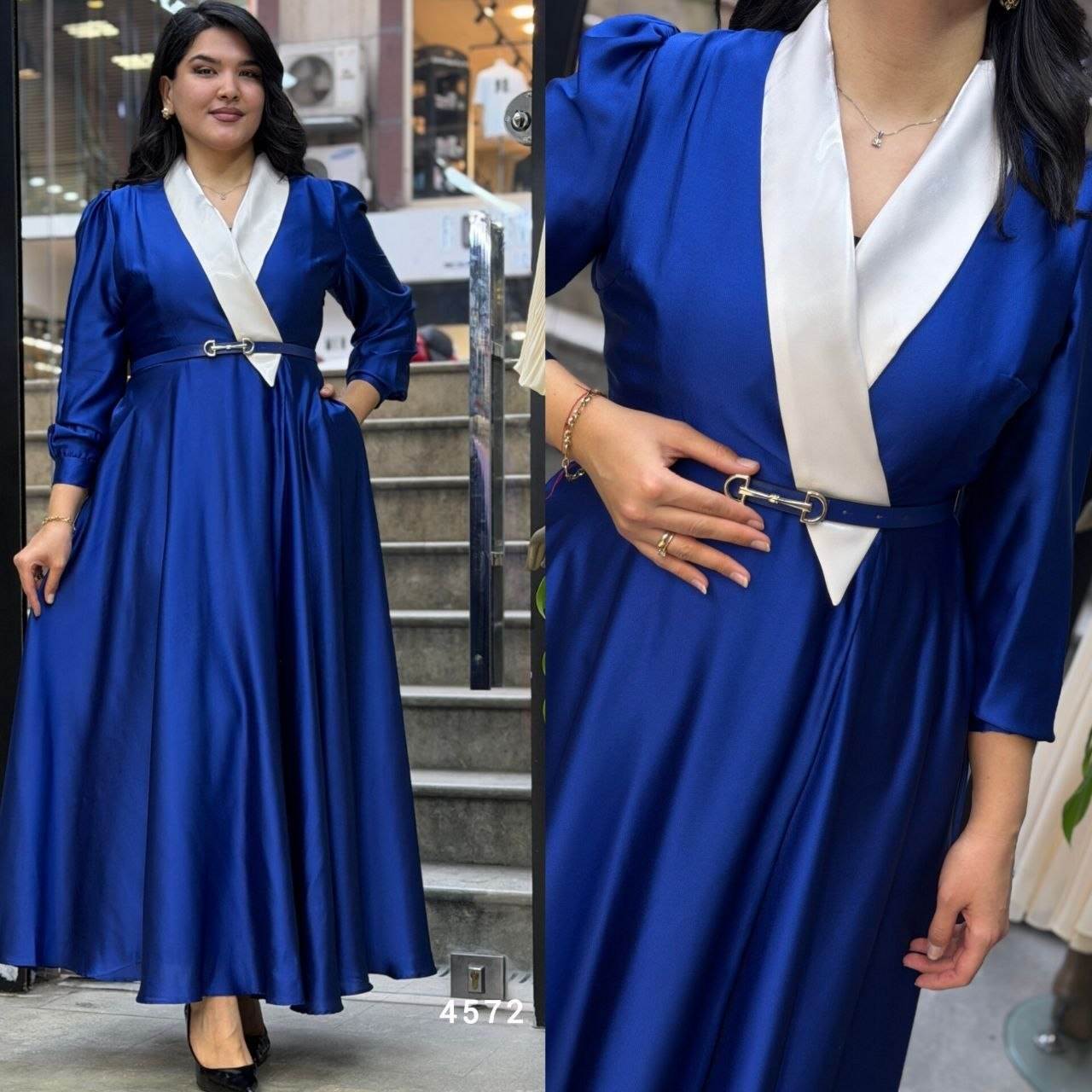  extra long slim satin belt dress